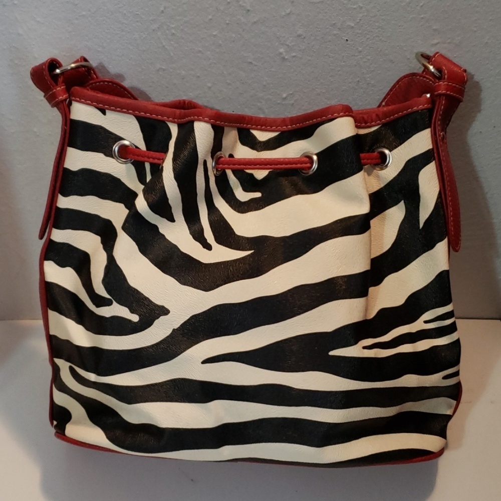 Attention Zebra Print Drawstring Handbag - image 4